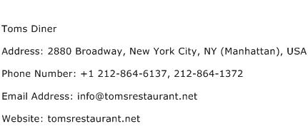 Toms Diner Address Contact Number