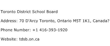 Toronto District School Board Address Contact Number