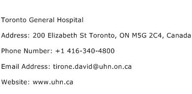 Toronto General Hospital Address Contact Number