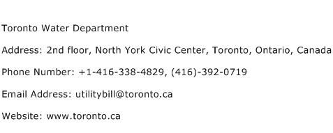 Toronto Water Department Address Contact Number