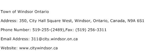 Town of Windsor Ontario Address Contact Number