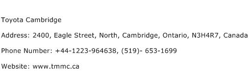 Toyota Cambridge Address Contact Number