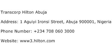 Transcorp Hilton Abuja Address Contact Number