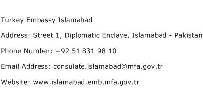 Turkey Embassy Islamabad Address Contact Number