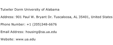 Tutwiler Dorm University of Alabama Address Contact Number