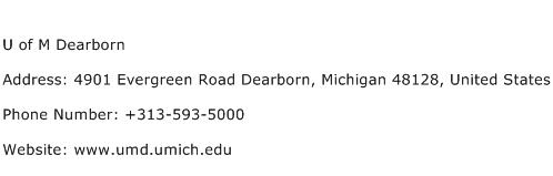 U of M Dearborn Address Contact Number
