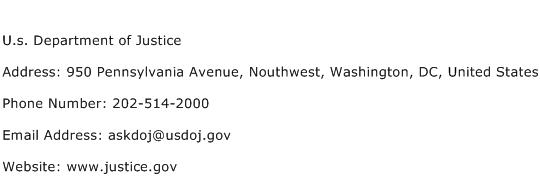 U.s. Department of Justice Address Contact Number