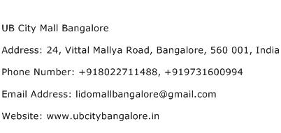 UB City Mall Bangalore Address Contact Number