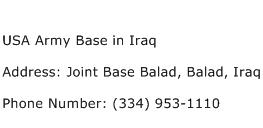 USA Army Base in Iraq Address Contact Number