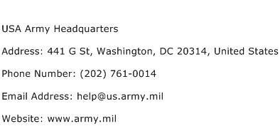 USA Army Headquarters Address Contact Number