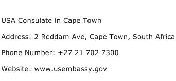 USA Consulate in Cape Town Address Contact Number