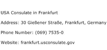 USA Consulate in Frankfurt Address Contact Number
