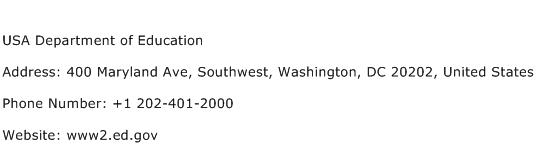 USA Department of Education Address Contact Number