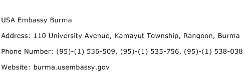 USA Embassy Burma Address Contact Number