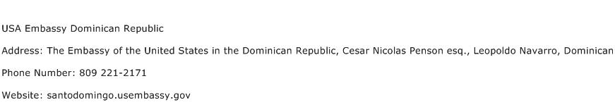 USA Embassy Dominican Republic Address Contact Number