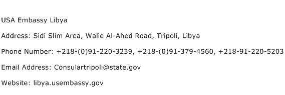 USA Embassy Libya Address Contact Number