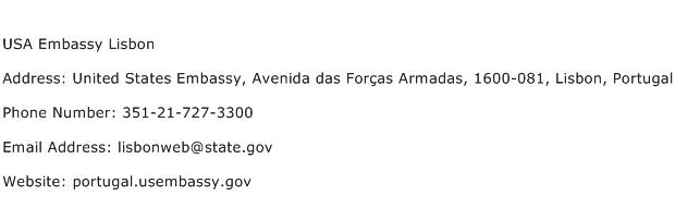 USA Embassy Lisbon Address Contact Number