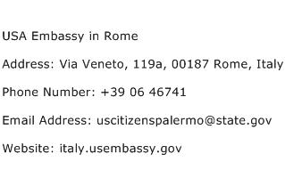 USA Embassy in Rome Address Contact Number