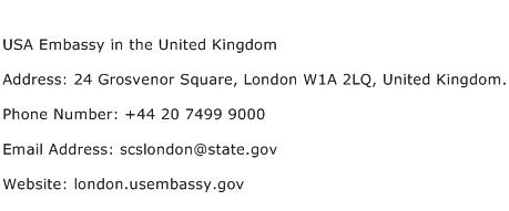 USA Embassy in the United Kingdom Address Contact Number