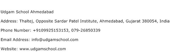 Udgam School Ahmedabad Address Contact Number