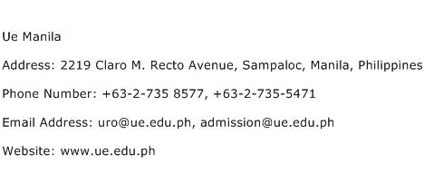 Ue Manila Address Contact Number