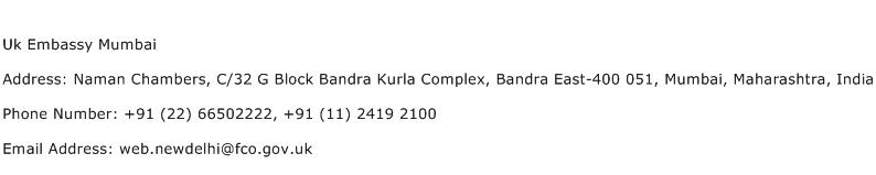 Uk Embassy Mumbai Address Contact Number