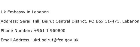 Uk Embassy in Lebanon Address Contact Number
