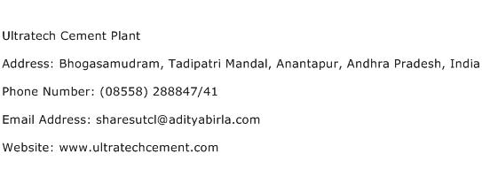 Ultratech Cement Plant Address Contact Number