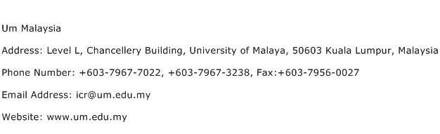 Um Malaysia Address Contact Number