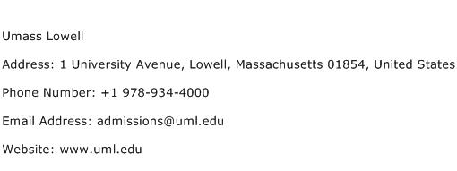 Umass Lowell Address Contact Number