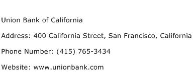 Union Bank of California Address Contact Number