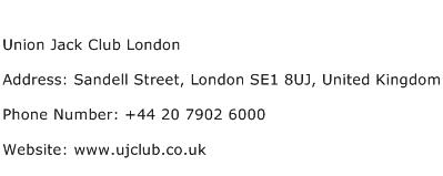 Union Jack Club London Address Contact Number