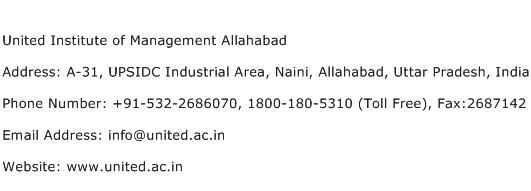 United Institute of Management Allahabad Address Contact Number