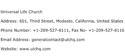 Universal Life Church Address Contact Number