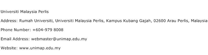 Universiti Malaysia Perlis Address Contact Number