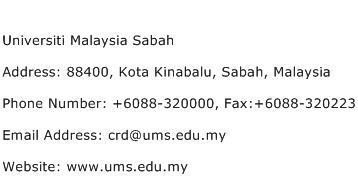Universiti Malaysia Sabah Address Contact Number