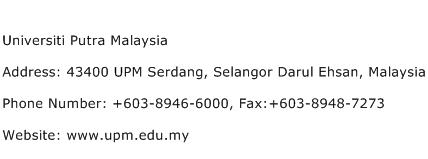 Universiti Putra Malaysia Address Contact Number