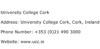 University College Cork Address Contact Number