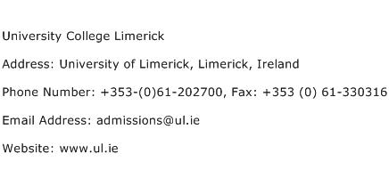 University College Limerick Address Contact Number