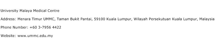 University Malaya Medical Centre Address Contact Number