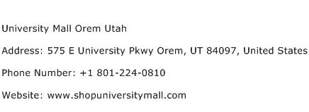 University Mall Orem Utah Address Contact Number