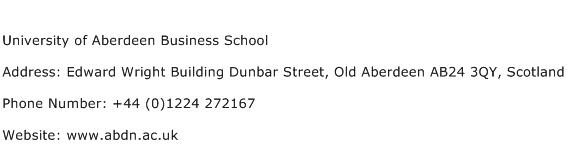 University of Aberdeen Business School Address Contact Number
