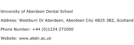 University of Aberdeen Dental School Address Contact Number