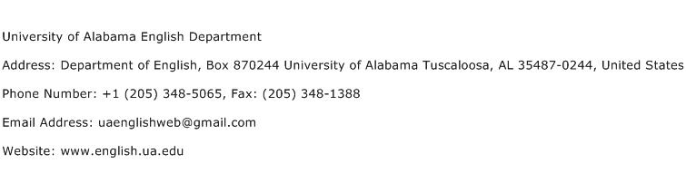 University of Alabama English Department Address Contact Number