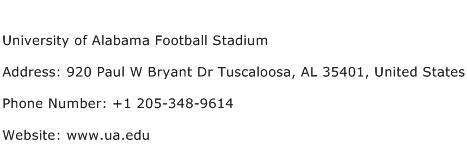 University of Alabama Football Stadium Address Contact Number