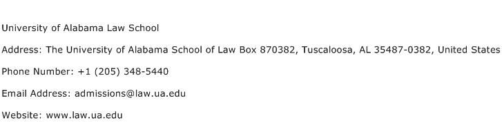 University of Alabama Law School Address Contact Number
