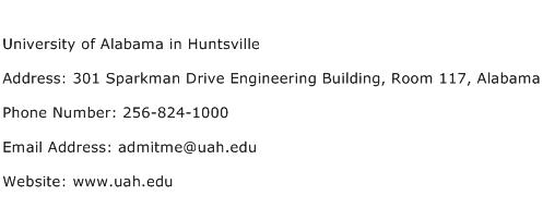 University of Alabama in Huntsville Address Contact Number