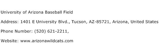 University of Arizona Baseball Field Address Contact Number