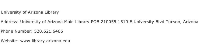 University of Arizona Library Address Contact Number