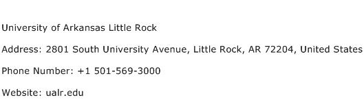 University of Arkansas Little Rock Address Contact Number